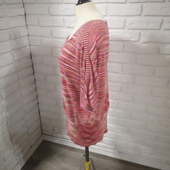 Lane Bryant Ladies Lightweight Short Sleeves Red & Green Stripe Sweater - Picture 4 of 7